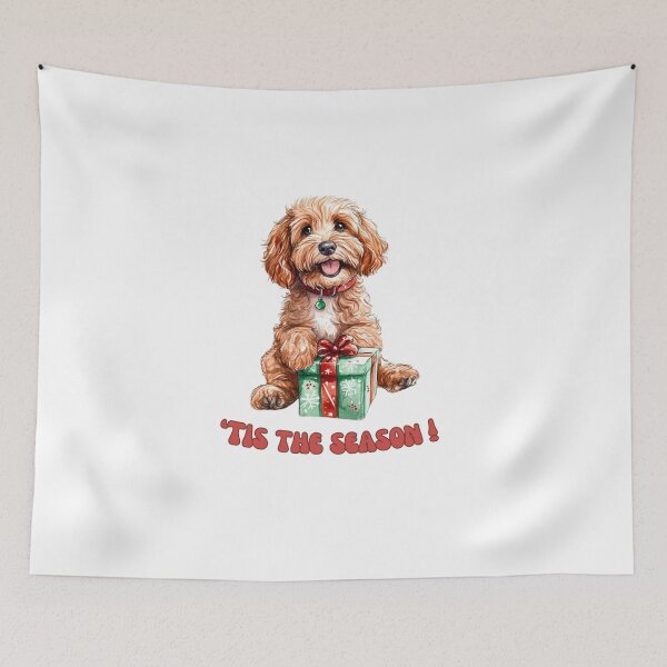 Item preview, Cavapoo dog holding Christmas present designed and sold by M1234s.