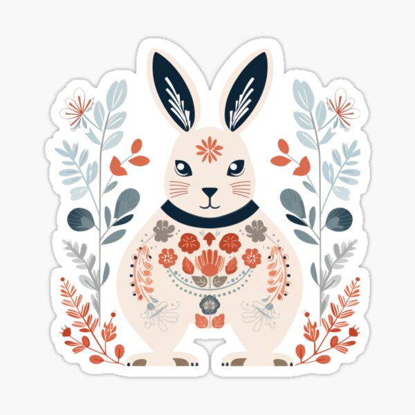 Item preview, Scandinavian Winter Folk Art Animals - Rabbit designed and sold by GiraffeCreative.