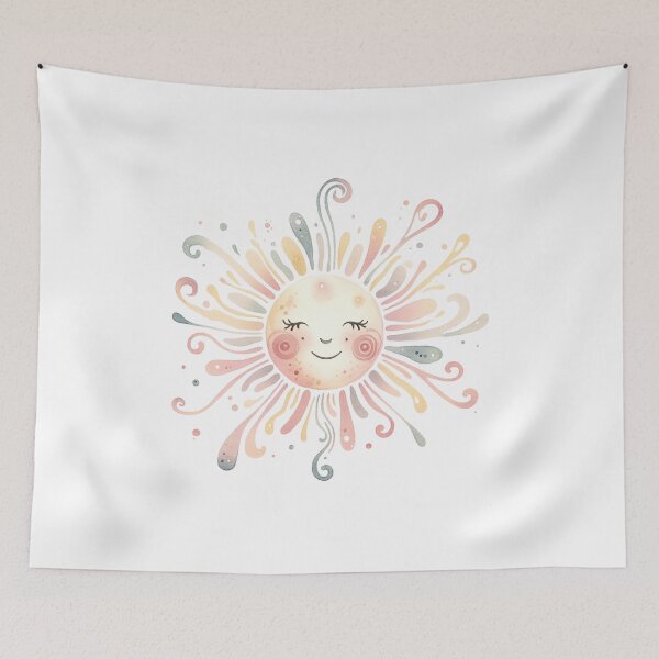 Item preview, Cute Boho Pastel Watercolor Happy Sun designed and sold by MeroroGraphics.