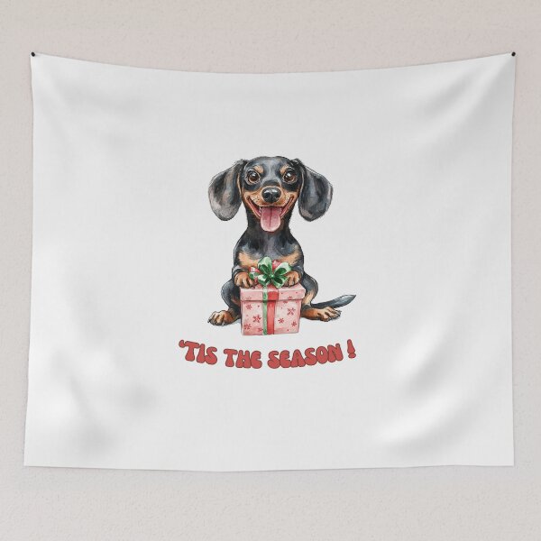 Item preview, Dachshund dog holding Christmas present designed and sold by M1234s.