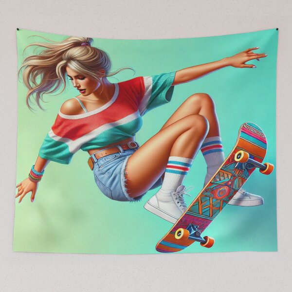 Item preview, Youthful Female Skateboarder in Mid-Jump designed and sold by Genady.