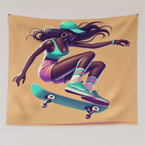 Item preview, Dynamic Dark-Skinned Female Skateboarder designed and sold by Genady.