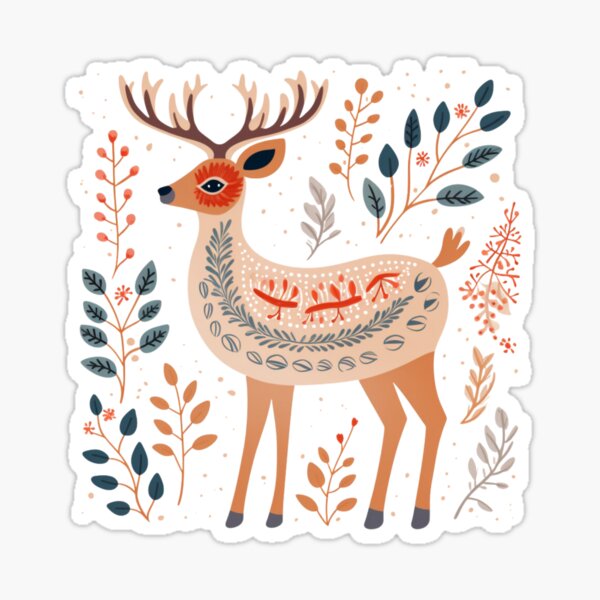 Item preview, Scandinavian Winter Folk Art Animals - Reindeer designed and sold by GiraffeCreative.