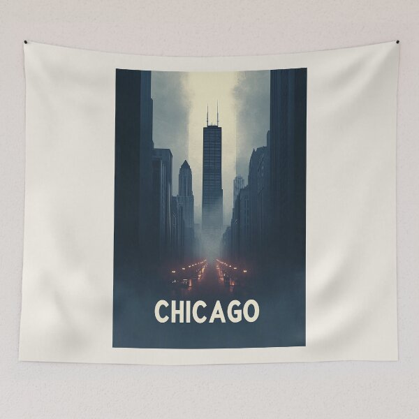 Item preview, Moody Chicago Skyline with Willis Tower designed and sold by Retro Travel Design.