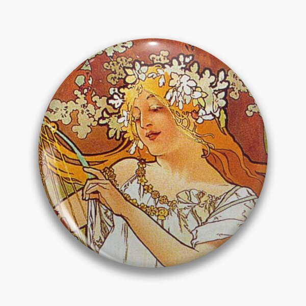 Item preview, Alphonse Mucha Spring 1896 | Art Nouveau Color Lithograph | The Four Seasons | Framed Print of Whimsical Woman with Lyre designed and sold by NiobesSkein.