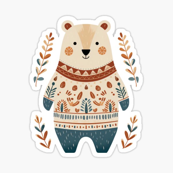 Item preview, Scandinavian Winter Folk Art Animals - Bear designed and sold by GiraffeCreative.
