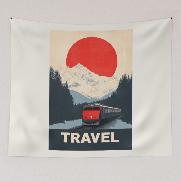 Item preview, Retro Train Travel Poster with Mountain Landscape designed and sold by Retro Travel Design.