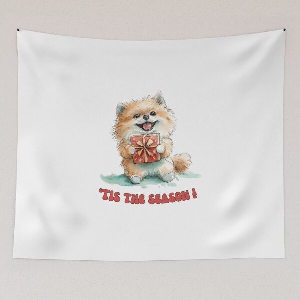 Item preview, Pomeranian dog holding Christmas present designed and sold by M1234s.