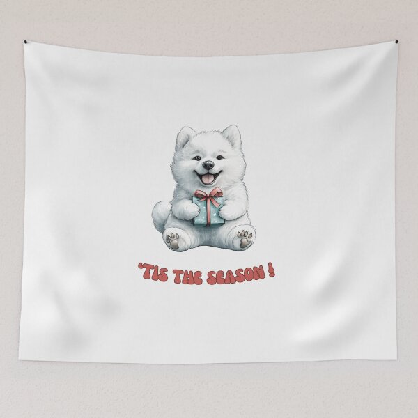 Item preview, Samoyed dog holding Christmas present designed and sold by M1234s.