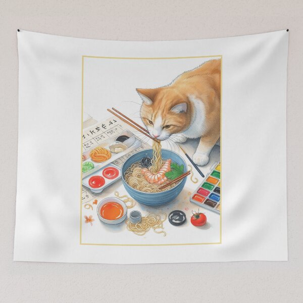 Item preview, Adorable Cat Eating Japanese Noodles designed and sold by ZAIKY DREAMS.