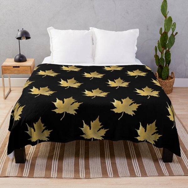 Item preview, Gold Maple Leaf on Black Background, Repeat Autumn Leaf Pattern designed and sold by LaRoach Digital Arts.