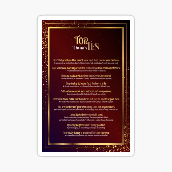 Liana's Top Ten Phrases Wine and Gold Sticker
