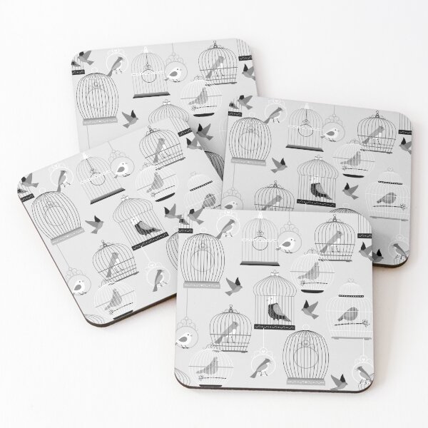 Item preview, monotone grey aviary birdcage birds  designed and sold by Gossip Rag.