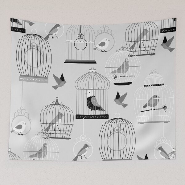 Item preview, monotone grey aviary birdcage birds  designed and sold by Gossip Rag.