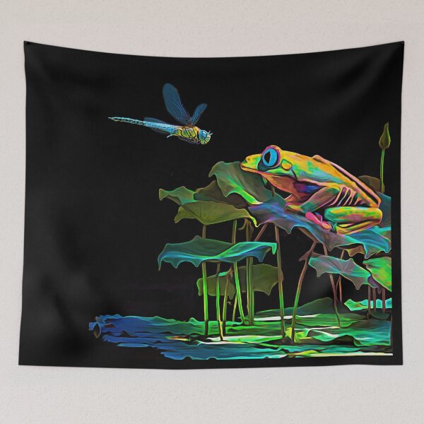 Item preview, Frog and dragonfly in lilly pond designed and sold by bdesignsnz.
