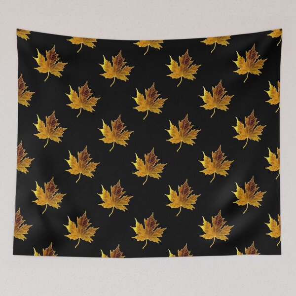 Item preview, Golden Maple Leaf on Black Background, Repeat Autumn Leaf Pattern designed and sold by LaRoach Digital Arts.