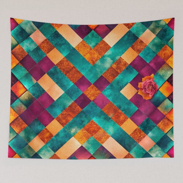 Item preview, PATTERN 019- CHECKS IN DIAMONDS WITH ROSEGOLD DETAILS - Gift items and personal use / Diamonds, Pink, Rosegold,  Blue, Pattern, Yellow, Abstract, Sprinkle  Art designed and sold by LumDesignArt.