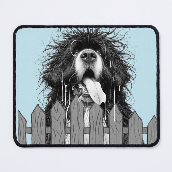 Item preview, Drooly Newfoundland behind fence  designed and sold by Christine Mullis.