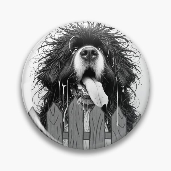 Item preview, Drooly Newfoundland behind fence  designed and sold by Christine Mullis.
