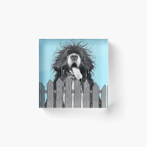 Item preview, Drooly Newfoundland behind fence  designed and sold by Christine Mullis.
