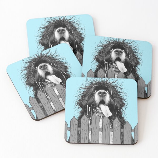 Item preview, Drooly Newfoundland behind fence  designed and sold by Christine Mullis.