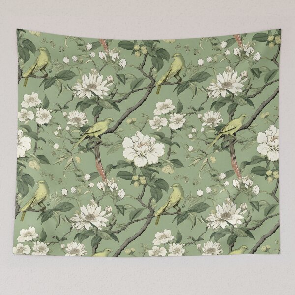 Item preview, Sage Chinoiserie with White Flowers designed and sold by TheChinoiserie.