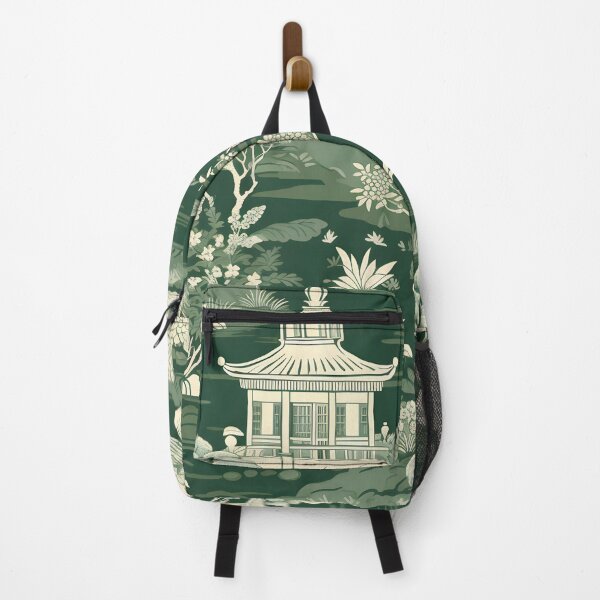 Item preview, Forest Green Pagoda Landscape Chinoiserie designed and sold by TheChinoiserie.