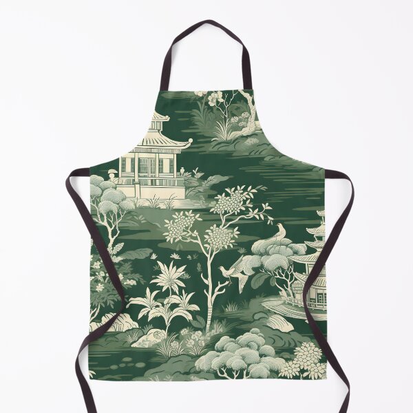 Item preview, Forest Green Pagoda Landscape Chinoiserie designed and sold by TheChinoiserie.