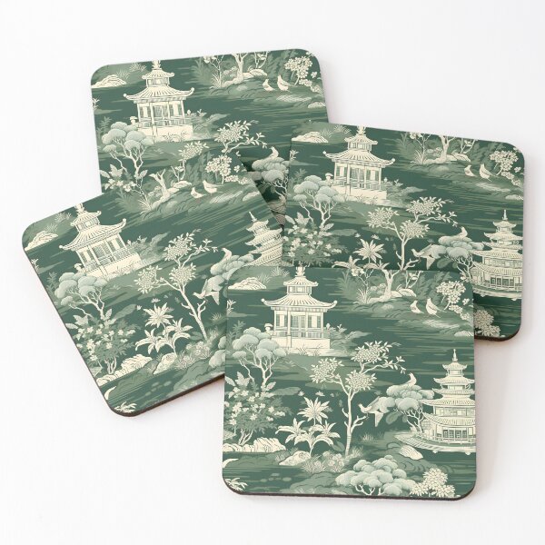 Item preview, Forest Green Pagoda Landscape Chinoiserie designed and sold by TheChinoiserie.