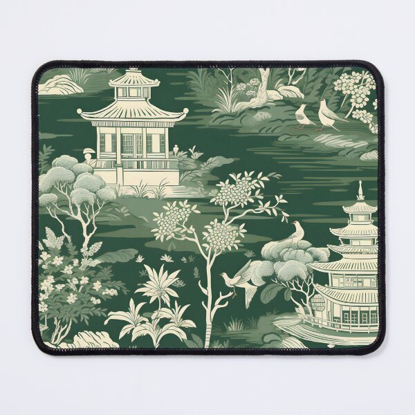 Item preview, Forest Green Pagoda Landscape Chinoiserie designed and sold by TheChinoiserie.