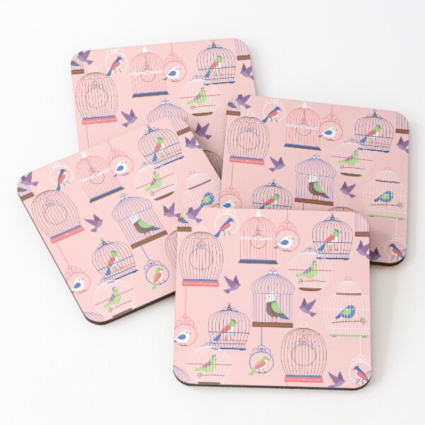 Item preview, pastel pink aviary birdcage birds designed and sold by Gossip Rag.