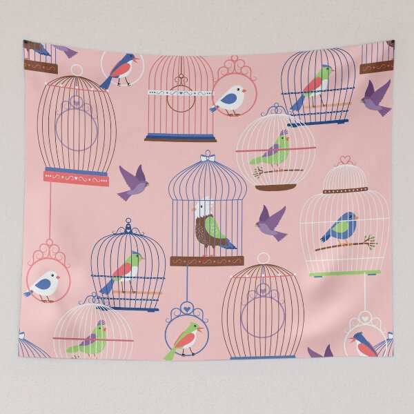 Item preview, pastel pink aviary birdcage birds designed and sold by Gossip Rag.