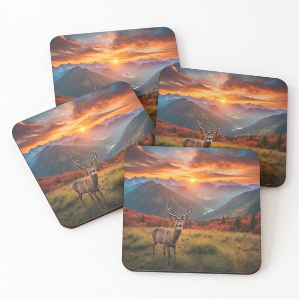 Item preview, Deer in the Mountains at sunset designed and sold by NicMacTees.