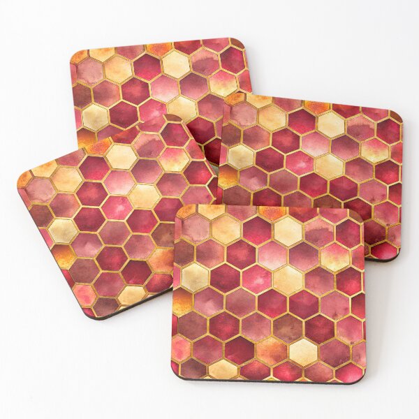 Item preview, PATTERN 020- COPPER HONEYCOMB HEXAGON- Gift items and personal use / Honeycomb, Pink, Burgundy, Copper, Pattern, Yellow, Abstract, watercolor, Art designed and sold by LumDesignArt.