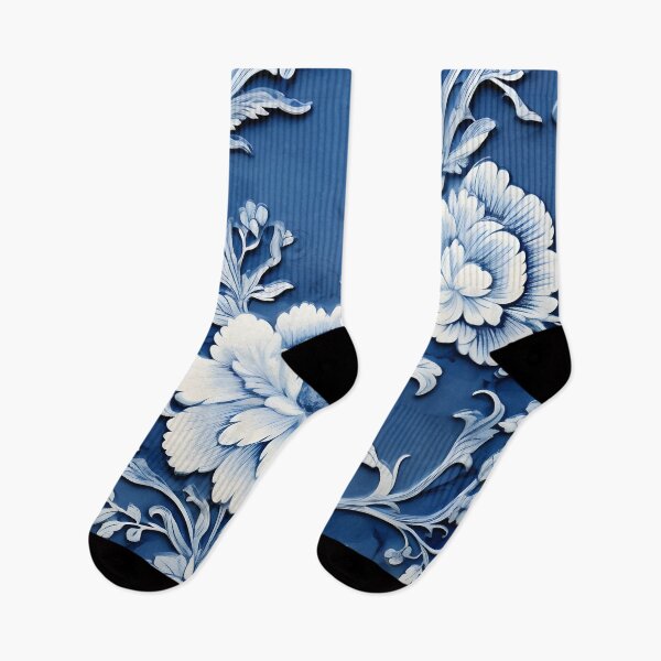 Item preview, Navy and Ivory Relief Chinoiserie Florals designed and sold by TheChinoiserie.