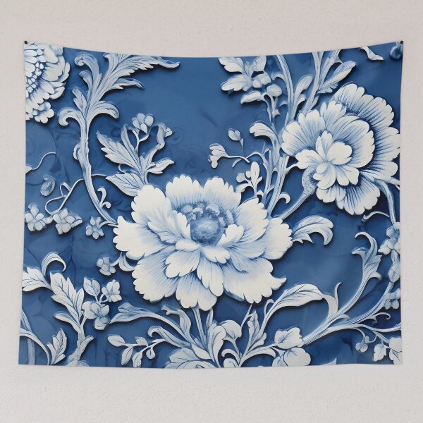 Item preview, Navy and Ivory Relief Chinoiserie Florals designed and sold by TheChinoiserie.