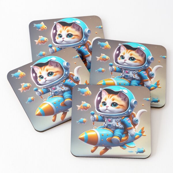 Item preview, Cute Cat Astronaut Riding Fish Rocket Cartoon Vector Icon Illustration designed and sold by hjian8219.