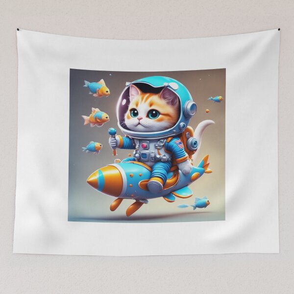 Item preview, Cute Cat Astronaut Riding Fish Rocket Cartoon Vector Icon Illustration designed and sold by hjian8219.