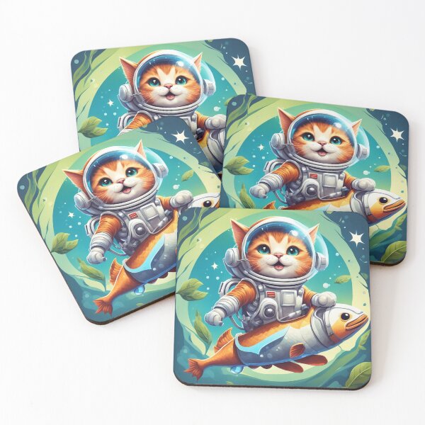 Item preview, Cute Cat Astronaut Riding Fish Rocket Cartoon Vector Icon Illustration designed and sold by hjian8219.