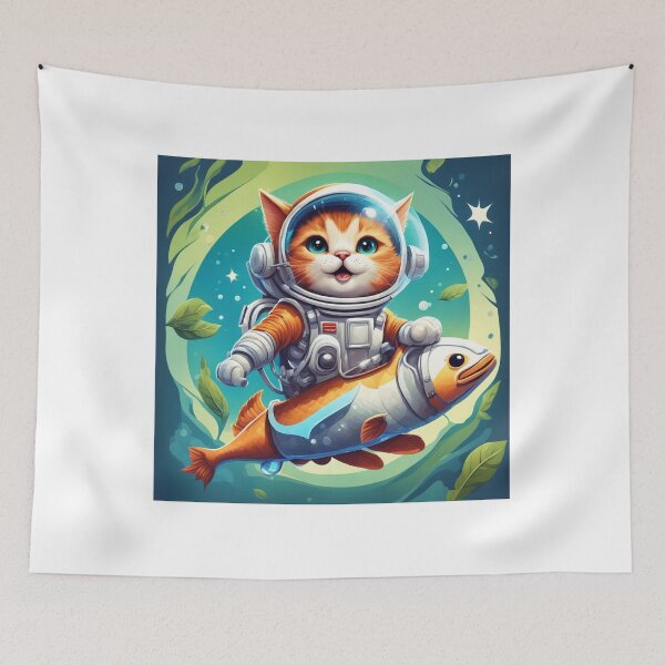 Item preview, Cute Cat Astronaut Riding Fish Rocket Cartoon Vector Icon Illustration designed and sold by hjian8219.