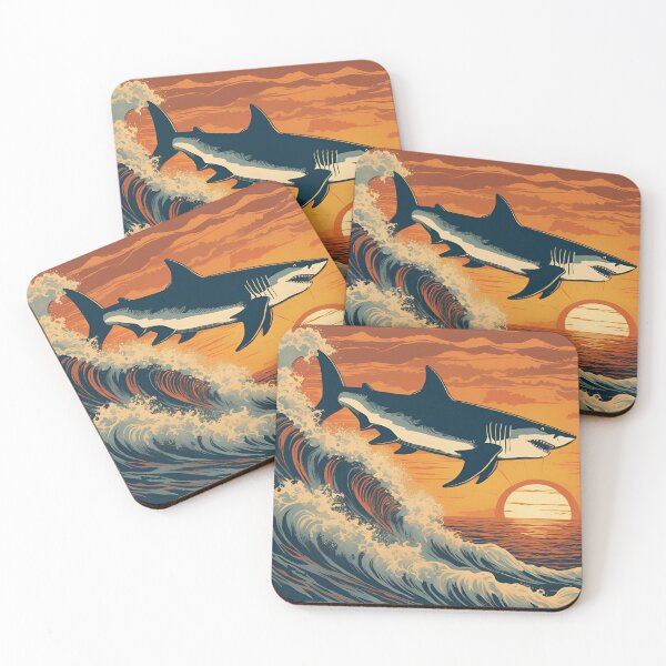 Item preview, Retro shark riding a wave designed and sold by NicMacTees.
