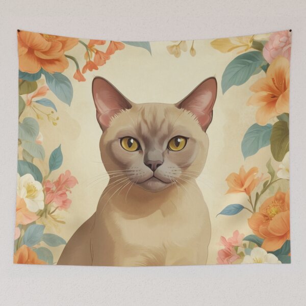 Item preview, Burmese Cat Floral Painting designed and sold by ChaosReigns91.