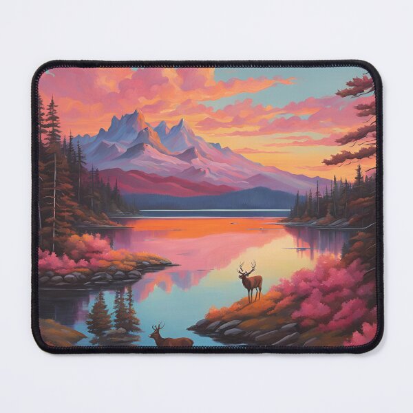 Item preview, Deer at mountain lake during sunset. designed and sold by NicMacTees.