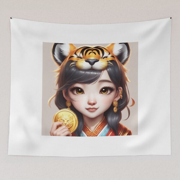 Item preview, Cute Chinese Tiger Holding Gold Coin Cartoon Vector Icon Illustration designed and sold by hjian8219.