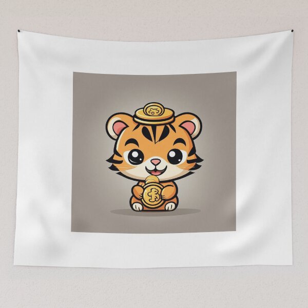 Item preview, Cute Chinese Tiger Holding Gold Coin Cartoon Vector Icon Illustration designed and sold by hjian8219.