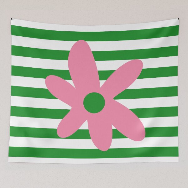 Item preview, Joyful Flower and Stripes Pop Floral Pink Green White designed and sold by kierkegaard.