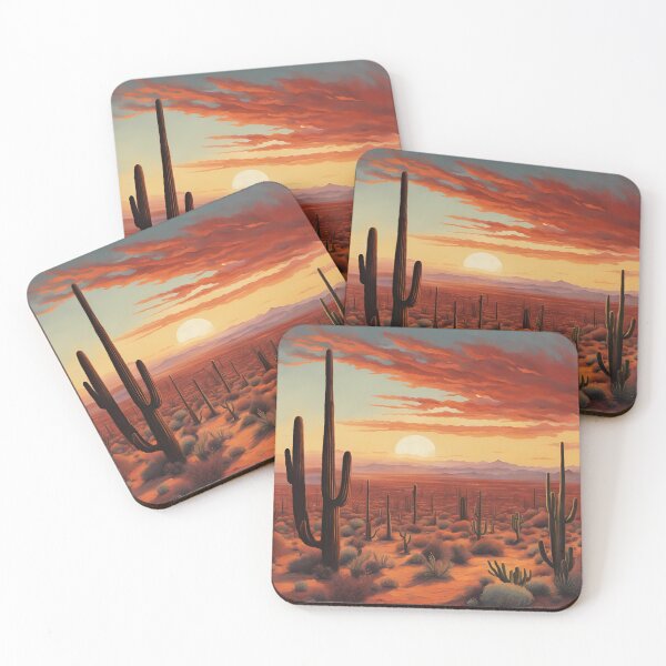 Item preview, Desert at sunset with cactus and shrubs designed and sold by NicMacTees.