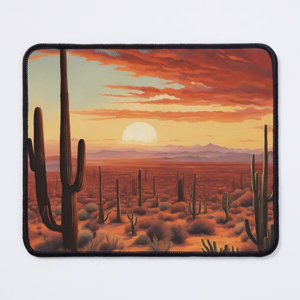 Item preview, Desert at sunset with cactus and shrubs designed and sold by NicMacTees.