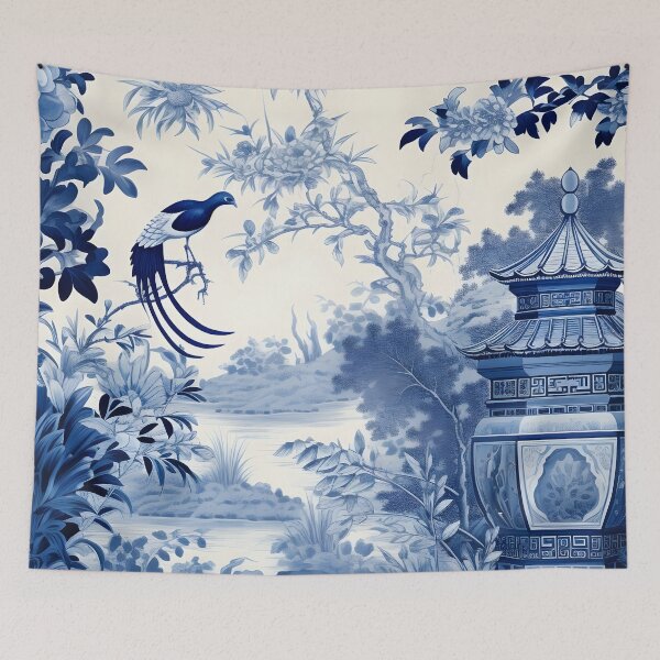 Item preview, Cerulean Shadows in the Garden Chinoiserie designed and sold by TheChinoiserie.