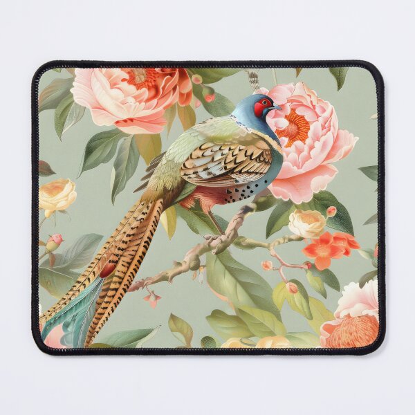 Item preview, Peach Floral Pheasant Chinoiserie Chintz designed and sold by TheChinoiserie.